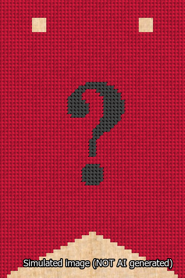 A simulated image of the stitched needlepoint design: Banner 13m Forked Question Black on Red. Not A.I. generated.