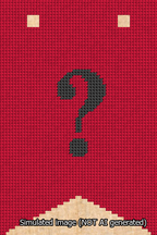 A simulated image of the stitched needlepoint design: Banner 13m Forked Question Black on Red. Not A.I. generated.