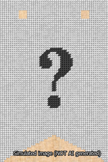 A simulated image of the stitched needlepoint design: Banner 13m Forked Question Black on White. Not A.I. generated.