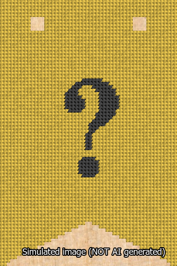 A simulated image of the stitched needlepoint design: Banner 13m Forked Question Black on Yellow. Not A.I. generated.