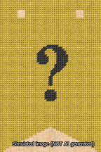 A simulated image of the stitched needlepoint design: Banner 13m Forked Question Black on Yellow. Not A.I. generated.