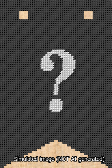 A simulated image of the stitched needlepoint design: Banner 13m Forked Question White on Black. Not A.I. generated.