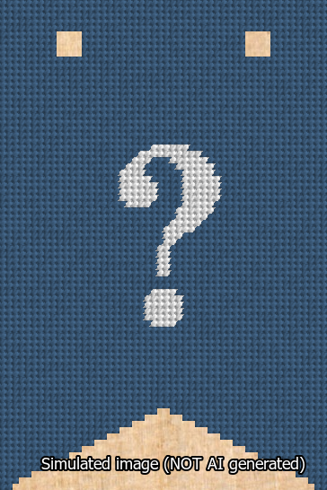 A simulated image of the stitched needlepoint design: Banner 13m Forked Question White on Blue. Not A.I. generated.