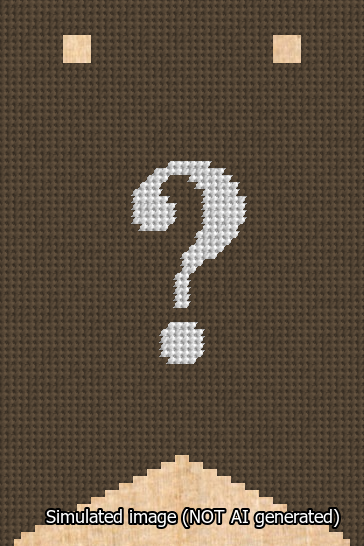 A simulated image of the stitched needlepoint design: Banner 13m Forked Question White on Brown. Not A.I. generated.