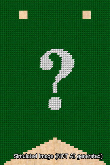 A simulated image of the stitched needlepoint design: Banner 13m Forked Question White on Green. Not A.I. generated.