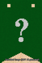 A simulated image of the stitched needlepoint design: Banner 13m Forked Question White on Green. Not A.I. generated.