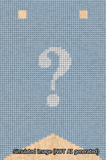 A simulated image of the stitched needlepoint design: Banner 13m Forked Question White on Light Blue. Not A.I. generated.