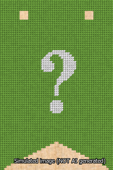 A simulated image of the stitched needlepoint design: Banner 13m Forked Question White on Light Green. Not A.I. generated.