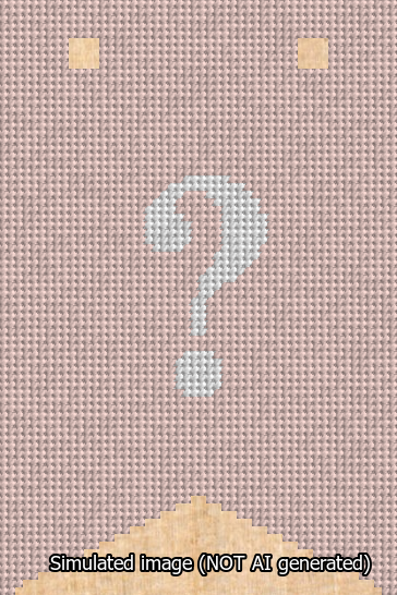 A simulated image of the stitched needlepoint design: Banner 13m Forked Question White on Pink. Not A.I. generated.