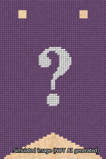 A simulated image of the stitched needlepoint design: Banner 13m Forked Question White on Purple. Not A.I. generated.