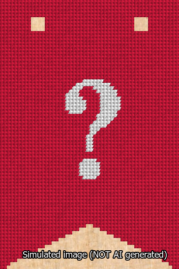 A simulated image of the stitched needlepoint design: Banner 13m Forked Question White on Red. Not A.I. generated.