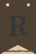 A simulated image of the stitched needlepoint design: Banner 13m Forked R Black on Brown. Not A.I. generated.