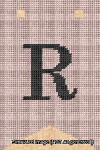 A simulated image of the stitched needlepoint design: Banner 13m Forked R Black on Pink. Not A.I. generated.