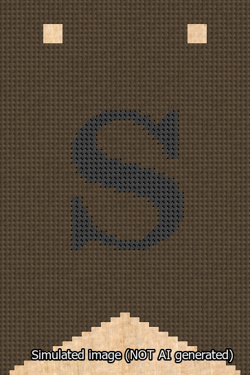 A simulated image of the stitched needlepoint design: Banner 13m Forked S Black on Brown. Not A.I. generated.
