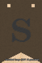 A simulated image of the stitched needlepoint design: Banner 13m Forked S Black on Brown. Not A.I. generated.