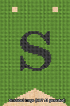 A simulated image of the stitched needlepoint design: Banner 13m Forked S Black on Light Green. Not A.I. generated.