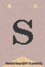 A simulated image of the stitched needlepoint design: Banner 13m Forked S Black on Pink. Not A.I. generated.