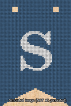 A simulated image of the stitched needlepoint design: Banner 13m Forked S White on Blue. Not A.I. generated.