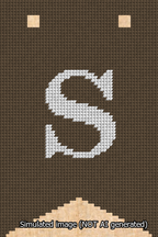 A simulated image of the stitched needlepoint design: Banner 13m Forked S White on Brown. Not A.I. generated.