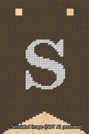 A simulated image of the stitched needlepoint design: Banner 13m Forked S White on Brown. Not A.I. generated.