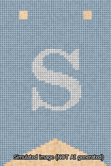 A simulated image of the stitched needlepoint design: Banner 13m Forked S White on Light Blue. Not A.I. generated.