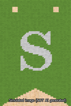A simulated image of the stitched needlepoint design: Banner 13m Forked S White on Light Green. Not A.I. generated.