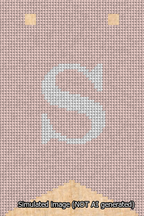 A simulated image of the stitched needlepoint design: Banner 13m Forked S White on Pink. Not A.I. generated.