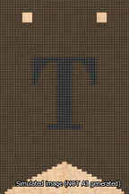 A simulated image of the stitched needlepoint design: Banner 13m Forked T Black on Brown. Not A.I. generated.