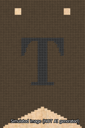 A simulated image of the stitched needlepoint design: Banner 13m Forked T Black on Brown. Not A.I. generated.