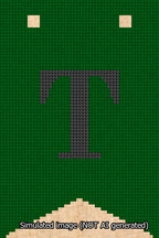 A simulated image of the stitched needlepoint design: Banner 13m Forked T Black on Green. Not A.I. generated.