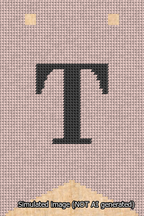 A simulated image of the stitched needlepoint design: Banner 13m Forked T Black on Pink. Not A.I. generated.