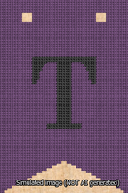 A simulated image of the stitched needlepoint design: Banner 13m Forked T Black on Purple. Not A.I. generated.
