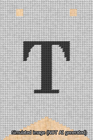 A simulated image of the stitched needlepoint design: Banner 13m Forked T Black on White. Not A.I. generated.