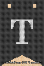 A simulated image of the stitched needlepoint design: Banner 13m Forked T White on Black. Not A.I. generated.