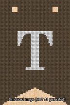 A simulated image of the stitched needlepoint design: Banner 13m Forked T White on Brown. Not A.I. generated.