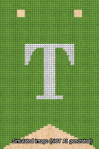 A simulated image of the stitched needlepoint design: Banner 13m Forked T White on Light Green. Not A.I. generated.