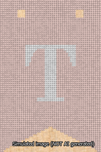 A simulated image of the stitched needlepoint design: Banner 13m Forked T White on Pink. Not A.I. generated.