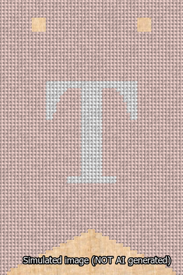 A simulated image of the stitched needlepoint design: Banner 13m Forked T White on Pink. Not A.I. generated.