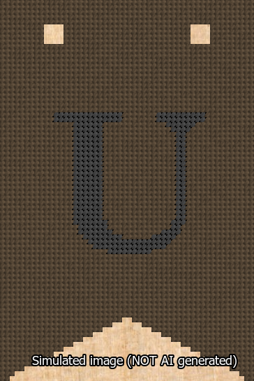 A simulated image of the stitched needlepoint design: Banner 13m Forked U Black on Brown. Not A.I. generated.