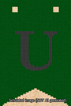 A simulated image of the stitched needlepoint design: Banner 13m Forked U Black on Green. Not A.I. generated.