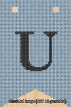 A simulated image of the stitched needlepoint design: Banner 13m Forked U Black on Light Blue. Not A.I. generated.