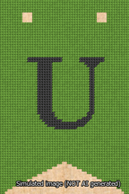 A simulated image of the stitched needlepoint design: Banner 13m Forked U Black on Light Green. Not A.I. generated.