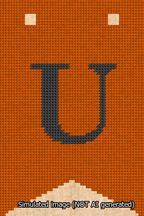 A simulated image of the stitched needlepoint design: Banner 13m Forked U Black on Orange. Not A.I. generated.