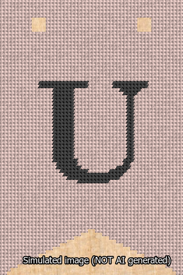 A simulated image of the stitched needlepoint design: Banner 13m Forked U Black on Pink. Not A.I. generated.