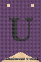 A simulated image of the stitched needlepoint design: Banner 13m Forked U Black on Purple. Not A.I. generated.