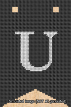 A simulated image of the stitched needlepoint design: Banner 13m Forked U White on Black. Not A.I. generated.