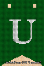 A simulated image of the stitched needlepoint design: Banner 13m Forked U White on Green. Not A.I. generated.