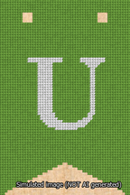 A simulated image of the stitched needlepoint design: Banner 13m Forked U White on Light Green. Not A.I. generated.