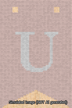 A simulated image of the stitched needlepoint design: Banner 13m Forked U White on Pink. Not A.I. generated.