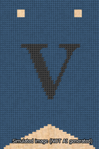A simulated image of the stitched needlepoint design: Banner 13m Forked V Black on Blue. Not A.I. generated.
